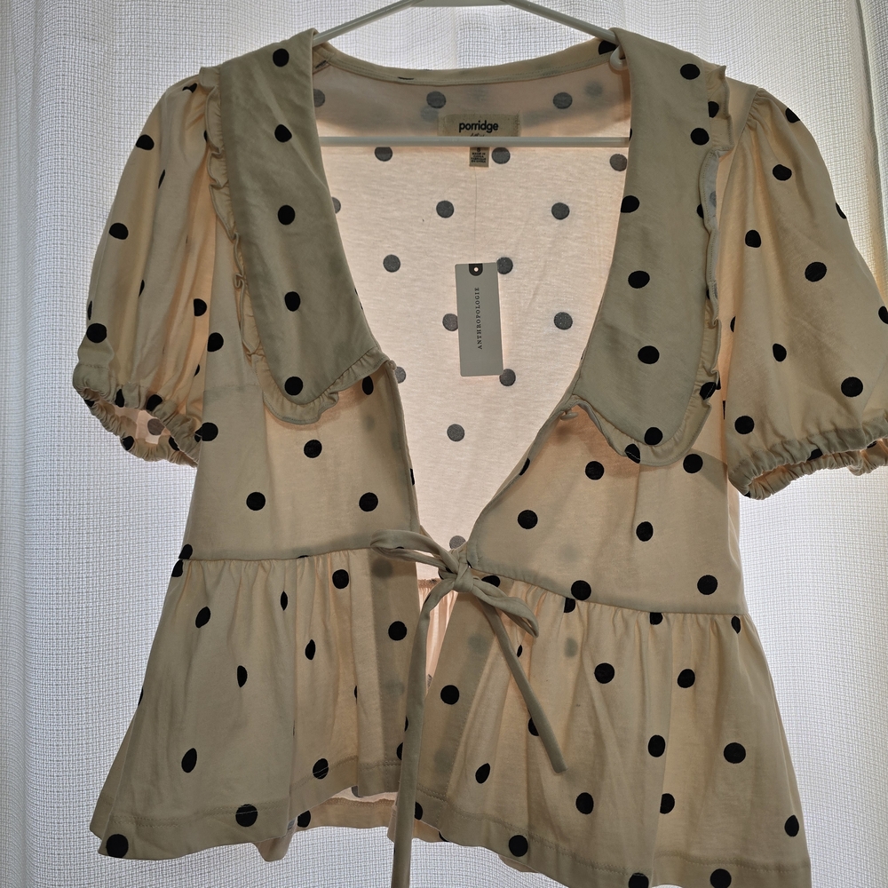 Cream Polka Dot Blouse : Anthropologie - Picture 6 of 12